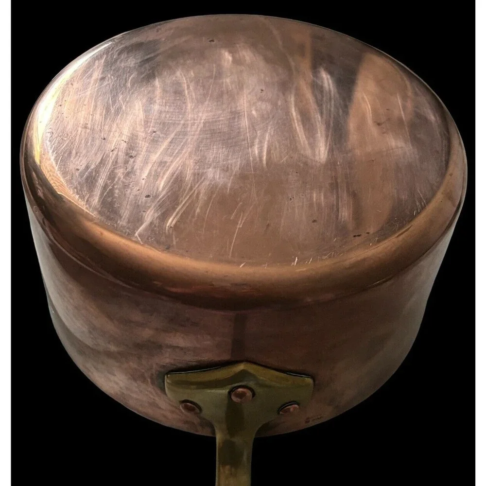 French Copper Sauce Pan 8” X 3 7/8” Brass Handle Made In Vintage Excellent Cond